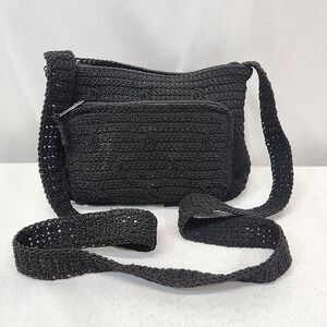 Carlo D'Santi Crochet Handbag Purse Black Crossbody Boho Summer Cottagecore